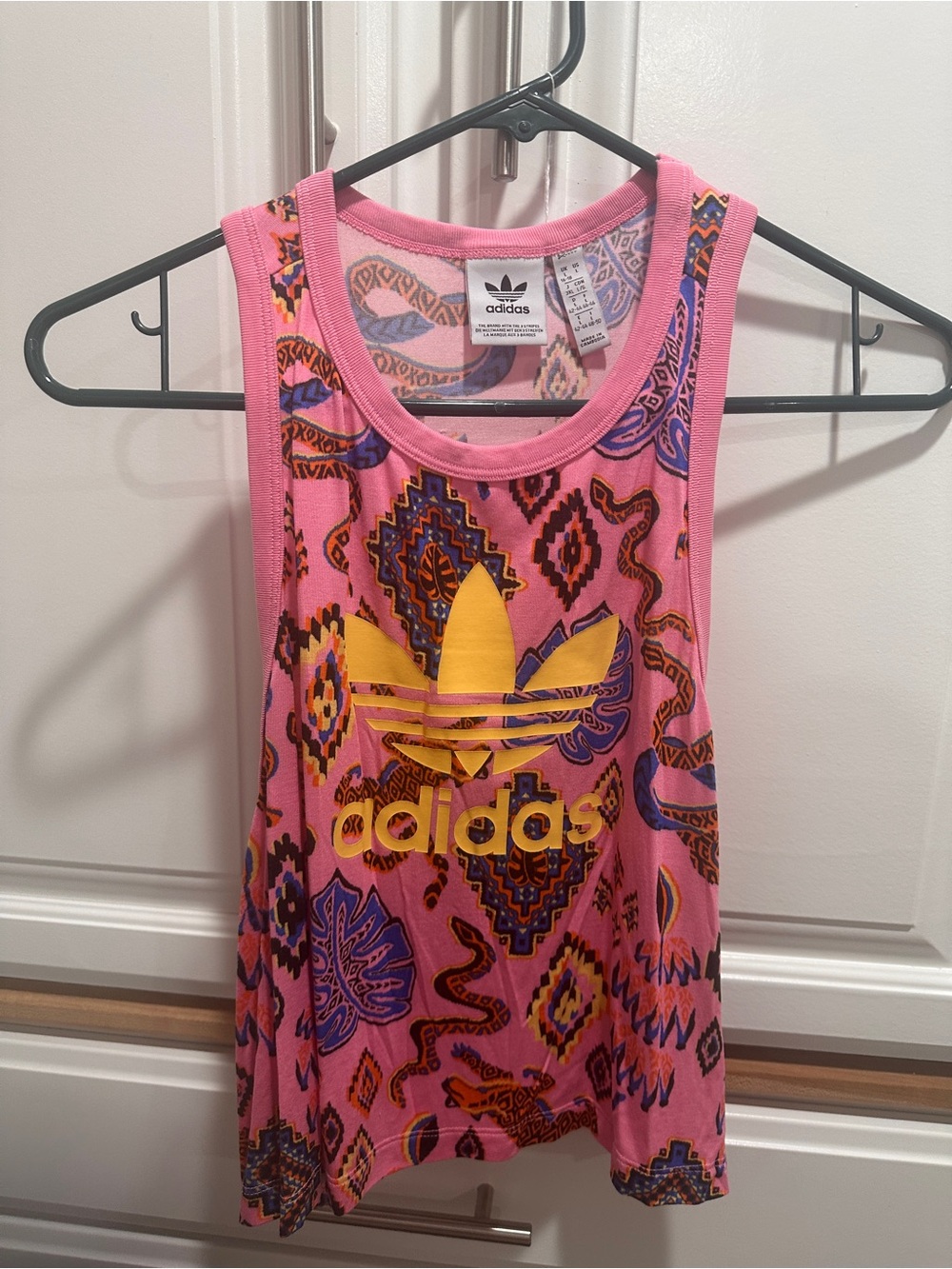 adidas x FARM Rio Trefoil Logo Tank Top Pink Snake Geometric L
